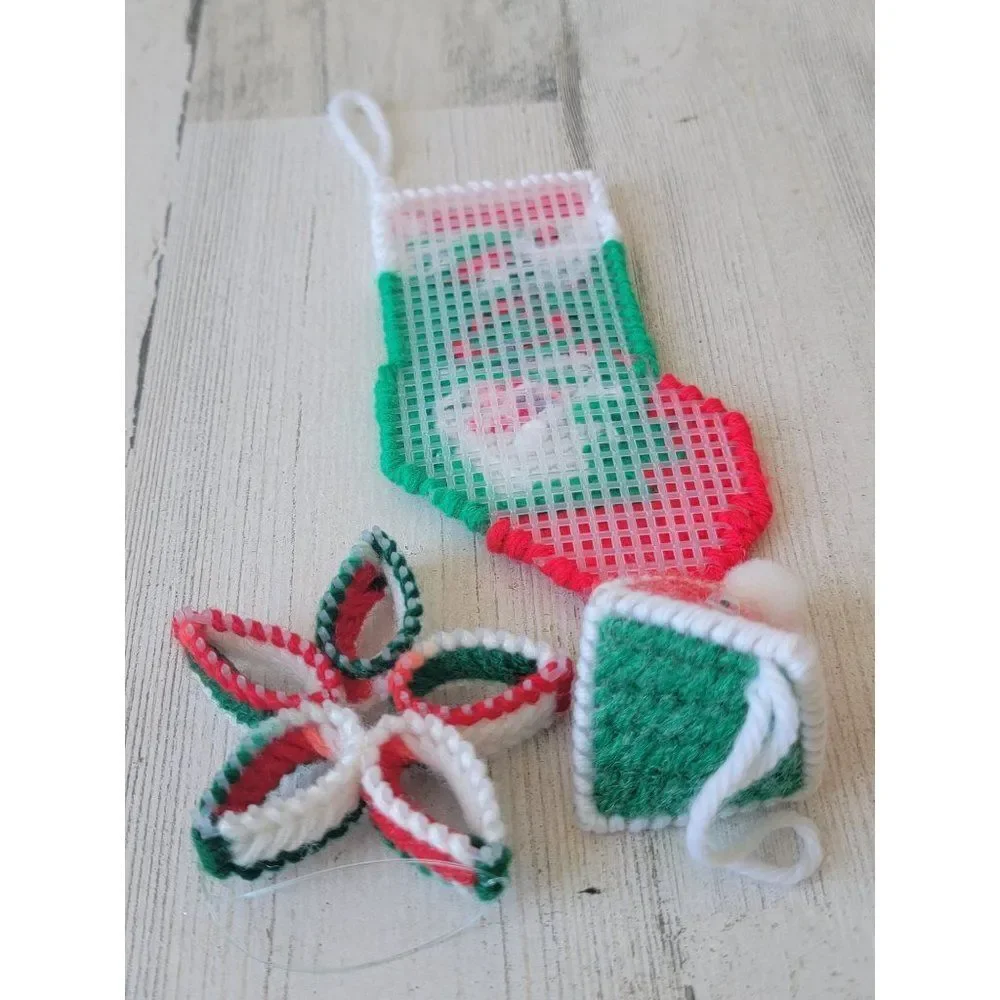Crochet‎ Santa stocking ornament face star flower set Xmas